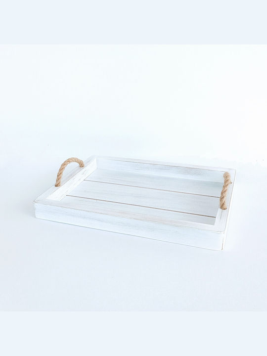 Korres Craft Wooden Rectangular Serving Tray with Handles in White Color 37x27cm 1pcs