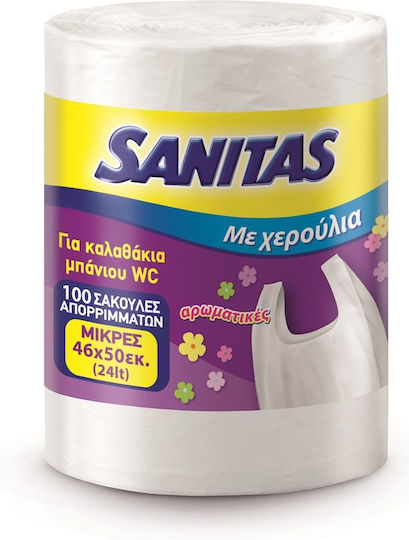 Sanitas Scented Trash Bags Capacity 24lt with Handles Easy-pack 46x50cm 100pcs White
