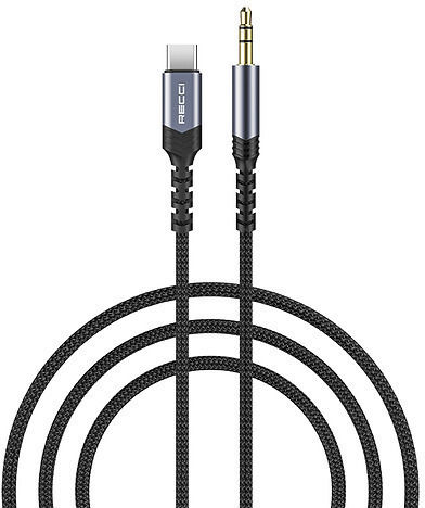 Recci Braided USB 2.0 Cable USB-C male - 3.5mm Black 1m