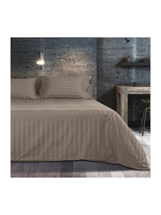 Beauty Home Set Bettbezug Baumwollsatin Über-Doppelbett mit 2 Kissenbezügen 240x250 Art 1530 Mocha