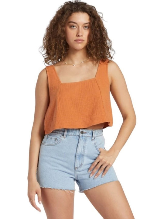 Skies" Γυναικείο Crop Top Βαμβακερό με Τιράντες Πορτοκαλί