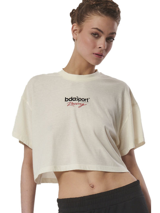 Body Action Damen Sport Crop T-Shirt Weiß