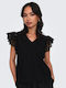 Only Damen Bluse Baumwolle mit Spitze Black