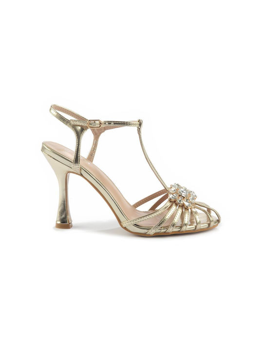 Fshoes Women's Sandals Gold with Thin High Heel