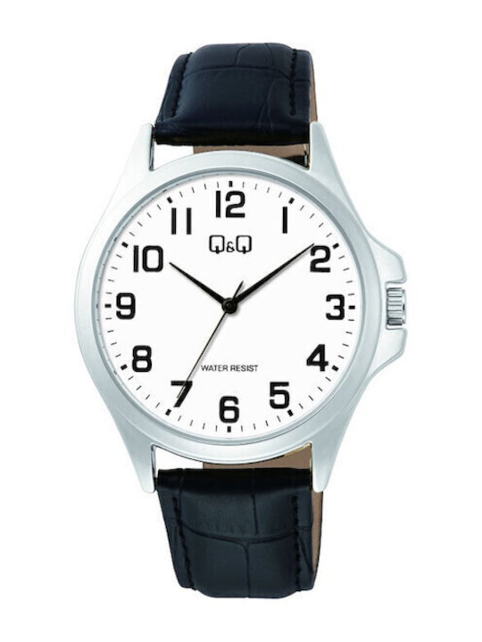 Q&Q Herrenuhr 40mm Batterie mit Schwarz Lederarmband