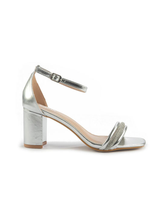 Fshoes Women's Sandals with Strass & Ankle Strap Silver