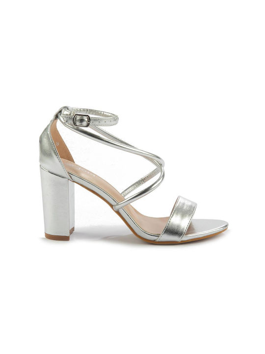 Fshoes Synthetic Leather Women's Sandals with Ankle Strap Silver