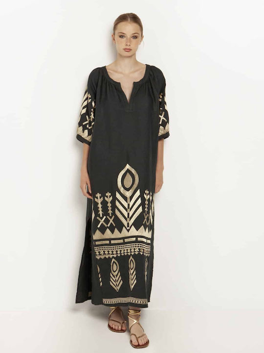 Greek Archaic Kori Summer Maxi Dress Khaki/gold