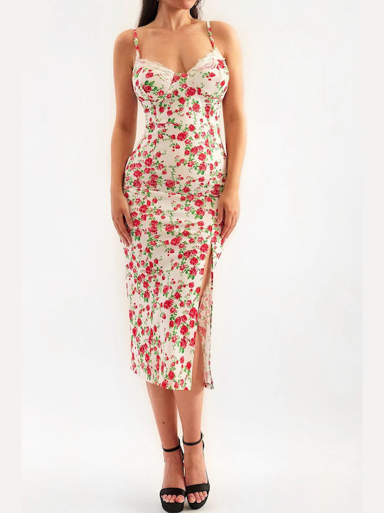 Jasmine White Floral Midi Dress Skysimo