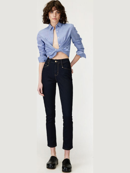 Talie înaltă Blugi de damă cu croială skinny Albastru marin