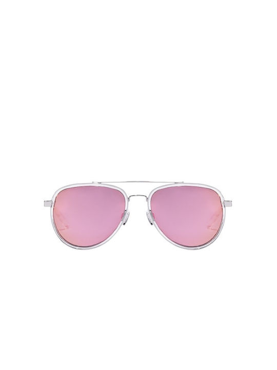 Eagle Herren-Sonnenbrille mit silbernem Metallrahmen und rosa polarisierten Spiegelgläsern HEAG22SKMP