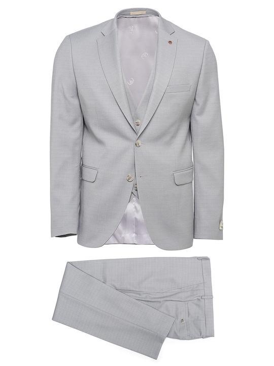 Makis Tselios Fashion Men's Suit with Vest Gray