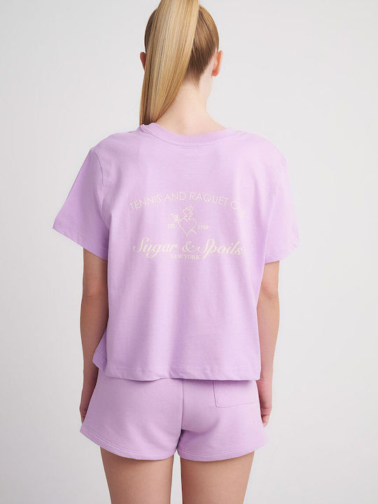 SugarFree pentru Femei Bluză din Bumbac Mâneci scurte Purple