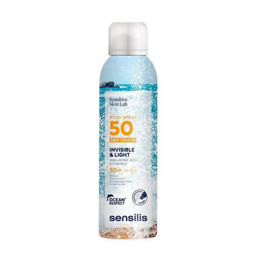 Sensilis Невидим И Лек Сух Допир Водоустойчив Слънцезащитен Крем За Тяло SPF50+ В Спрей 200мл