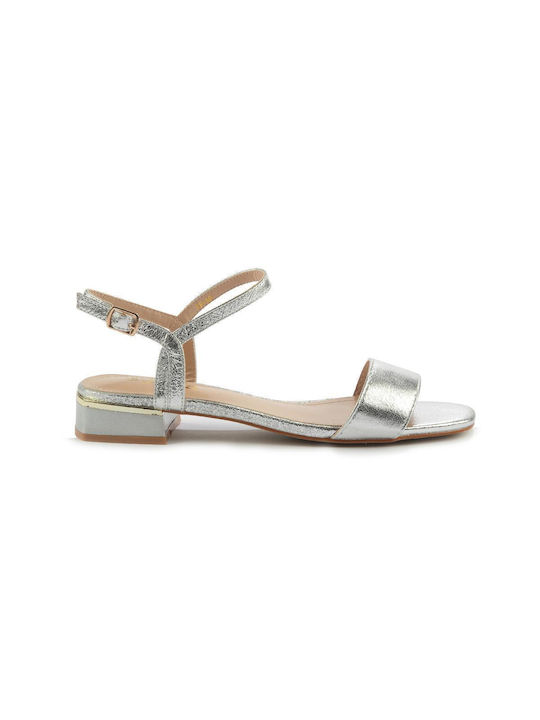 Fshoes Women's Flat Sandals with Strap in Silver Color