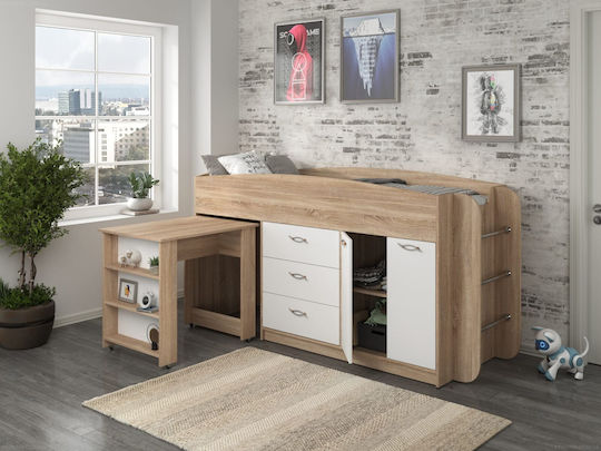 Kinderbett Hochbett Einzeln mit Schreibtisch Weiß für Matratze 80x190cm