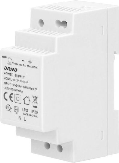 Orno Τροφοδοτικό Ράγας με Έξοδο 12V και Ισχύ 24W 2A