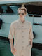Long Sleeve Overshirt In Wide Line Beige