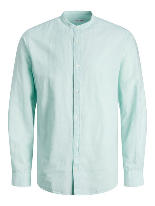 JJELINEN Long Sleeve Slim Fit Linen Shirt in Soothing Sea