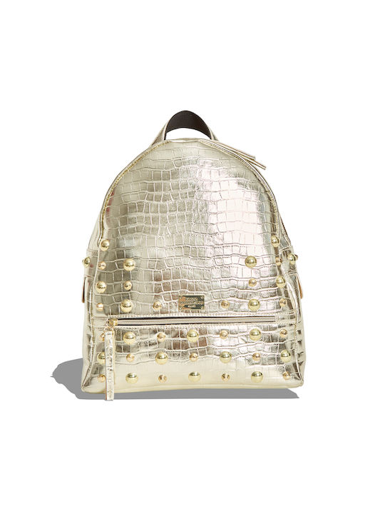 Croco Backpack Large Γυναικεία Τσάντα Πλάτης Χρυσή