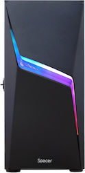 Spacer Thunder Gaming Midi Tower Κουτί Υπολογιστή με Πλαϊνό Παράθυρο και RGB Φωτισμό Μαύρο