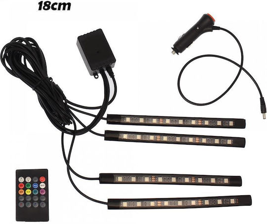 Εσωτερικά Led Φώτα Αυτοκινήτου Music Rgb 18cm Τηλεχειριστήριο 4τμχ