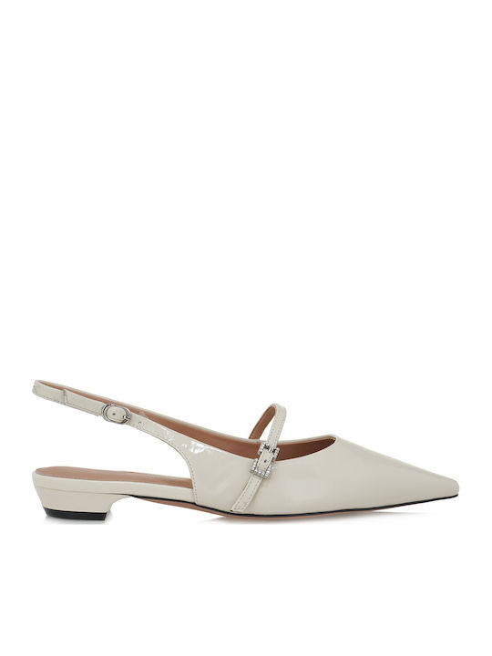 Leather Pointy Slingback Ballerinas Beige
