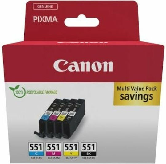 Canon CLI-551 Original Pack of 4 InkJet Printer Inks Yellow / Cyan / Magenta / Black (6509B016)