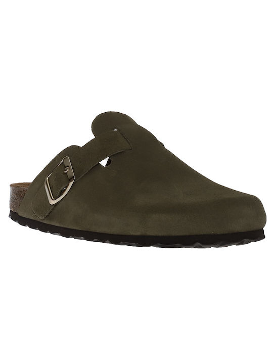 Malena Flat Leather Mules Green