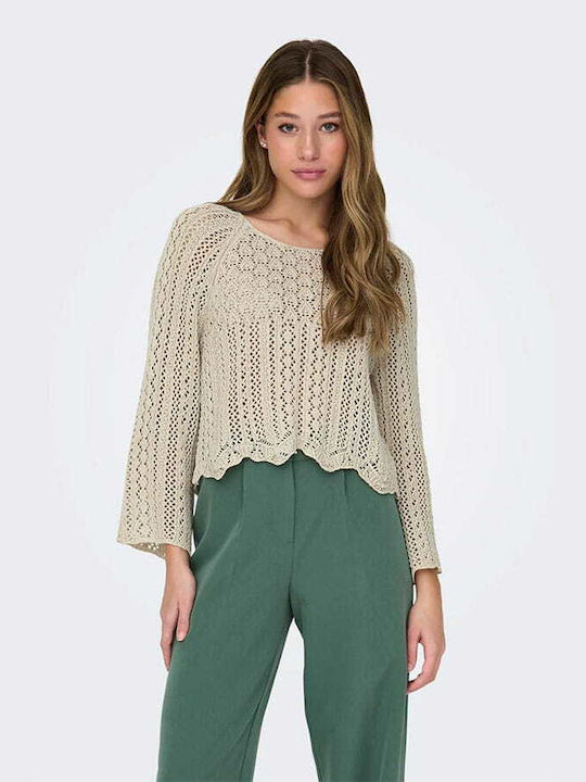 Only Women's Long Sleeve Sweater Cotton Beige