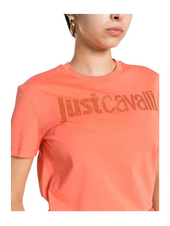 Just Cavalli Γυναικεία Μπλούζα Βαμβακερή Κοντομάνικη Πορτοκαλί