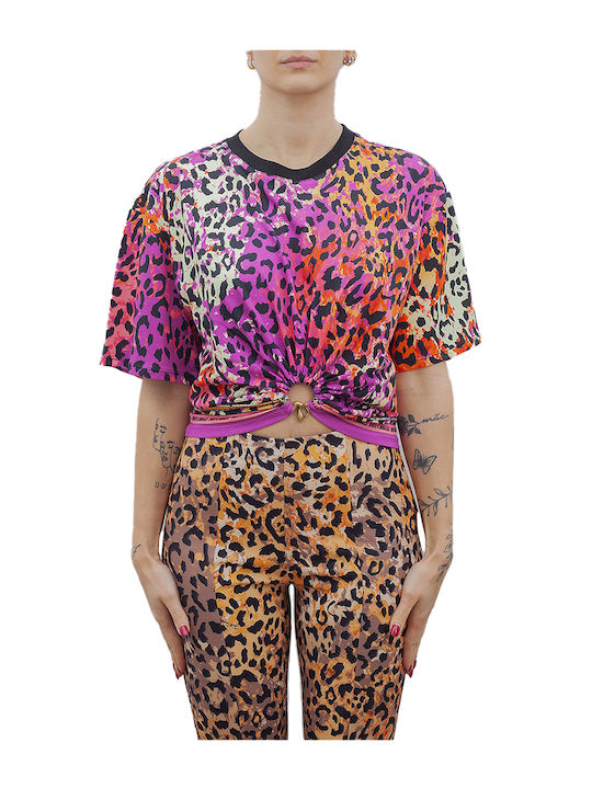 Just Cavalli pentru Femei Bluză din Bumbac Mâneci scurte Animal Print Colorful