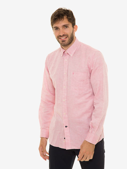 The Bostonians Men's Shirt Long-sleeved Linen Pink
