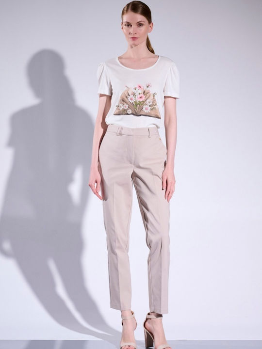 Matis Fashion Women's Crop Top Cotton Short Sleeve Ecru