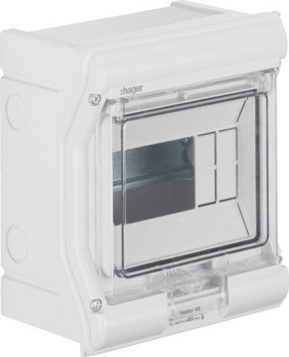 Hager Vector Electrical Fuse Box Wall Mounted Waterproof 1 Row 6 Elements P165xH190xD113mm