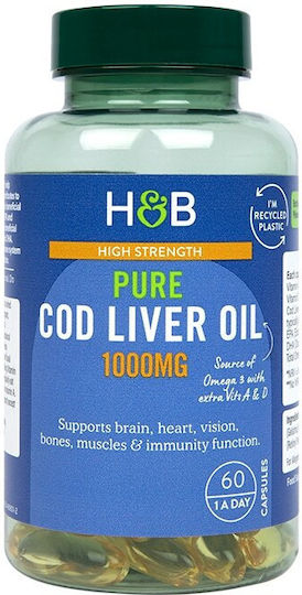 Holland & Barrett High Strength Pure Cod Liver Oil Cod Liver Oil 1000mg 60 caps