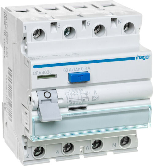 Hager Relee de Fază Scurgere de pământ 63A Tetrapolar cu Tensiune 230V