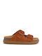 Noelle Leather Women's Flat Sandals Anatomic in Tabac Brown Color