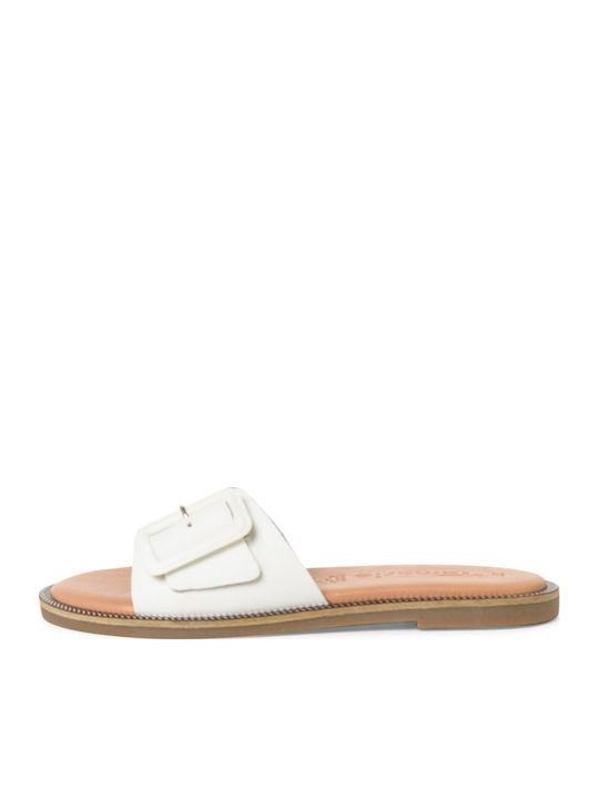 Leather Women's Flat Sandals in White Color