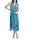 Orientique Midi Dress with Ruffle Blue