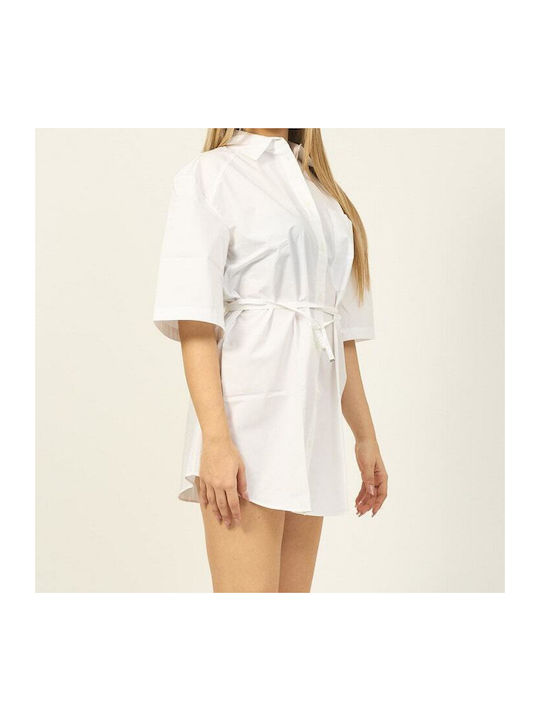 Hugo Boss Mini Hemdkleid Kleid Weiß