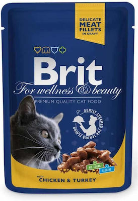 Brit Premium Wet Food for Adult Cat in Pouch with Chicken and Turkey 100gr