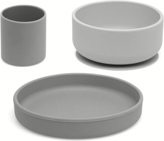 Kiokids Feeding Set made of Silicone with Non-Slip Base Gray 3pcs