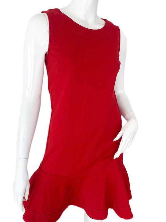 John Galliano Mini Φόρεμα με Βολάν Κόκκινο