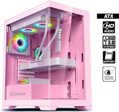 Armaggeddon Aquaron Gaming Midi Tower Computer Case with Window Panel Pink