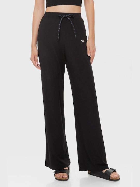 Roxy Women's High-waisted Fabric Trousers with Elastic in Regular Fit Black