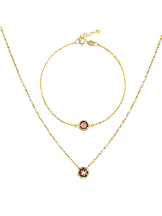 Gold Set Necklace & Bracelet with Stones 14K