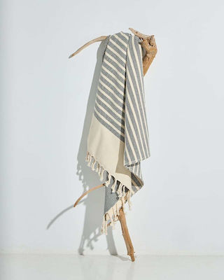 Pennie Ριγέ Beach Towel Pareo Gray with Fringes 170x90cm.