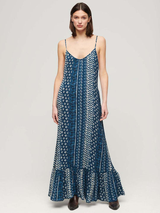 Superdry D2 Ovin Sommer Maxi Slip Dress Kleid Blau
