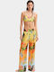Tropical Party Damen Stoff Hose Orange